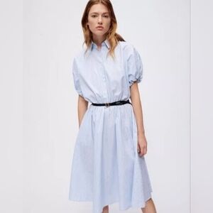 Maje Sky Blue Striped Midi Dress